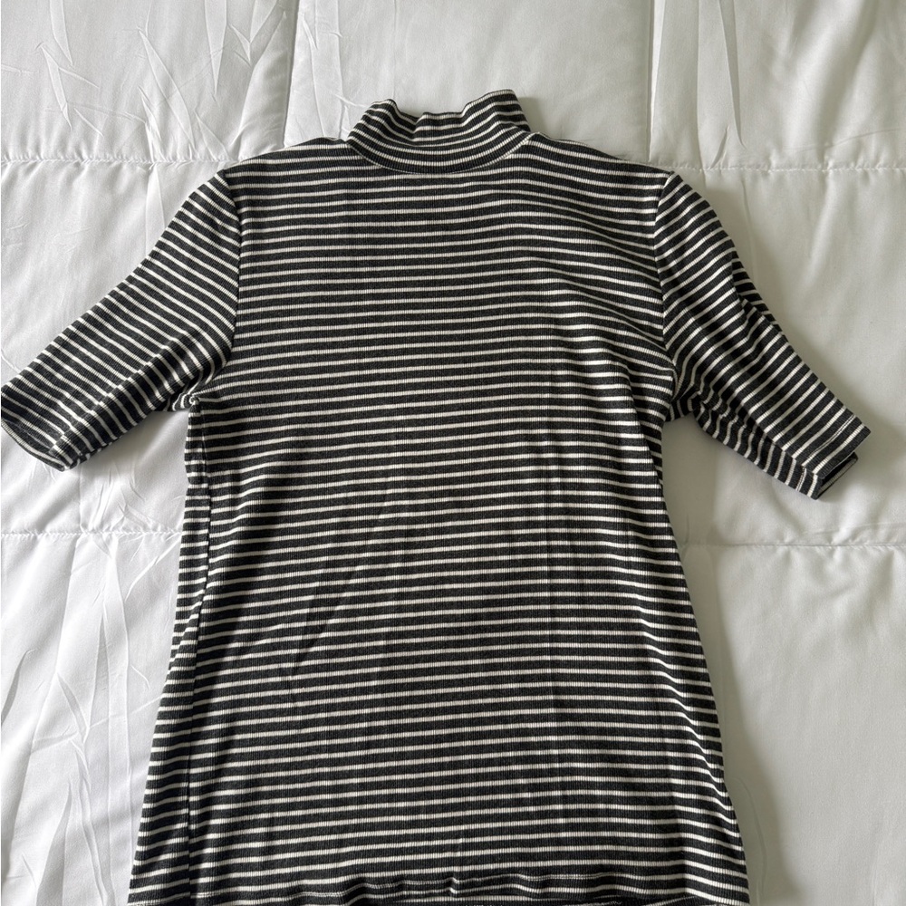 LOFT Black and White Striped Short Sleeve Top